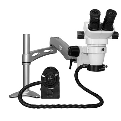 Scienscope SZ-PK3-AN - SSZ-II Series Stereo Zoom Binocular Microscope on CF Articulating Arm w/Fiber Optic Annular Ring Light