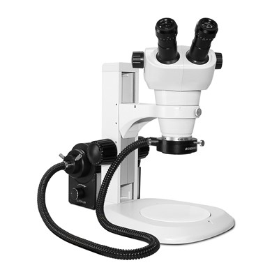 Scienscope NZ-PK2-AN - NZ Series Stereo Zoom Binocular Microscope on Track Stand w/Fiber Optic Annular Ring Light