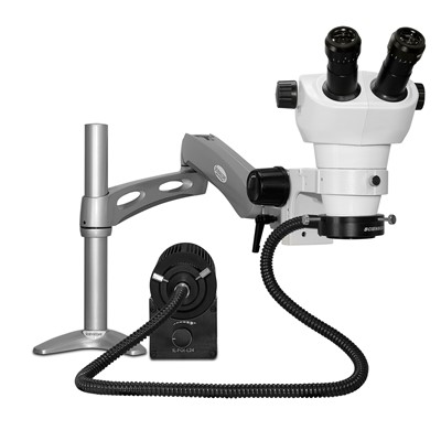 Scienscope NZ-PK3-AN - NZ Series Stereo Zoom Binocular Microscope on CF Articulating Arm System w/Fiber Optic Annular Ring Light