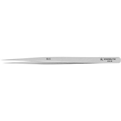 Excelta SS-S - 3-Star Long Straight Fine Point Tweezers - 5.5"