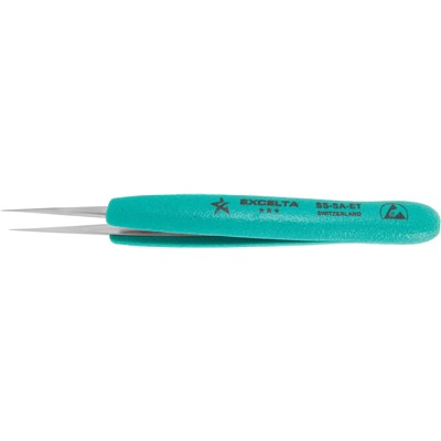 Excelta SS-SA-ET - 3-Star Long Straight Fine Point Tweezers - 5.5" - ESD-Safe Grips