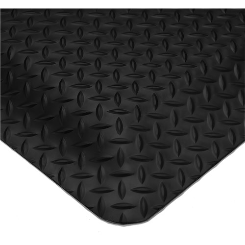 Wearwell 497.1x3x5BK - SMART Diamond-Plate Sponge Base Anti-Fatigue Mat - 100% Recycled Urethane Composite - 1" Thick x 3' x 5' - Black