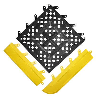 Wearwell 540.58x3x15YL - CS4 - F.I.T. Open Modular Interlocking PVC Anti-Fatigue Tile Ramp Edge w/Corner - 3" x 15" - Yellow - 4/Case