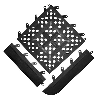Wearwell 540.58x3x15BK - F.I.T. Open Modular Interlocking PVC Anti-Fatigue Tile Ramp Edge w/Corner - 3" x 15" - Black