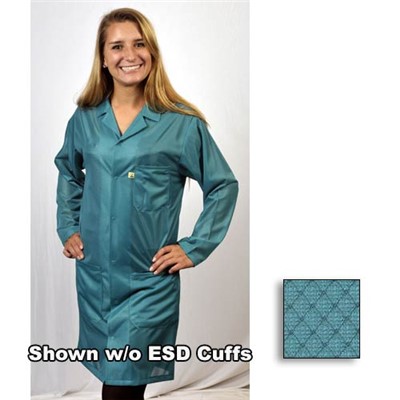 Tech Wear LOC-83C-XS - ESD-Safe Lab Coat - Lapel Collar - ESD Cuffs - OFX-100 - Knee Length - X-Small - Teal