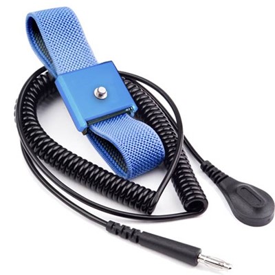 Transforming Technologies WB8043 - Premium Fabric Wrist Strap Set - 12' Coil Cord - 4 mm Snap - Blue