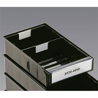 Treston 3020-4ESD - ESD Storage Bin w/Label & Shield - 7.32" x 3.22" x 11.81" O.D. - Black