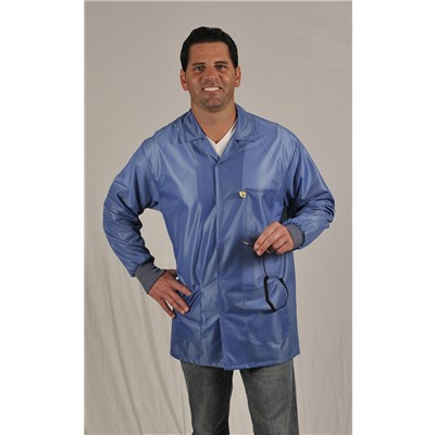 Tech Wear LOJ-23C-L - 3-Pocket ESD-Safe Lab Jacket w/ESD Knit Cuffs - Lapel Collar - Hip Length -Large - Blue