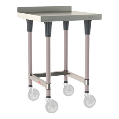 InterMetro Industries TWM2424SU-304B-K TableWorx Mobile-Ready 24" x 24 " - 304 Surface with Backsplash - Stainless Steel 3-Sided Frame - Metroseal Gray Epoxy Coated Legs and Polymer Leg Mounts