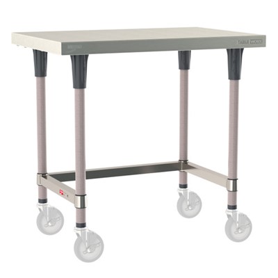 InterMetro Industries TWM2436SU-304-K TableWorx Mobile-Ready 24" x 36 " - 304 Surface - Stainless Steel 3-Sided Frame - Metroseal Gray Epoxy Coated Legs and Polymer Leg Mounts