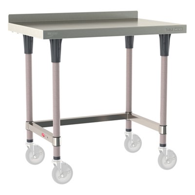 InterMetro Industries TWM2436SU-304B-K TableWorx Mobile-Ready 24" x 36 " - 304 Surface with Backsplash - Stainless Steel 3-Sided Frame - Metroseal Gray Epoxy Coated Legs and Polymer Leg Mounts
