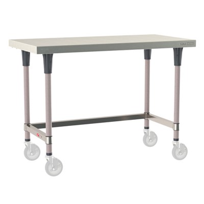 InterMetro Industries TWM2448SU-304-K TableWorx Mobile-Ready 24" x 48 " - 304 Surface - Stainless Steel 3-Sided Frame - Metroseal Gray Epoxy Coated Legs and Polymer Leg Mounts