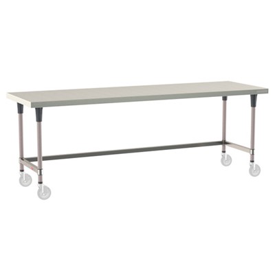 InterMetro Industries TWM3096SU-304-K TableWorx Mobile-Ready 30" x 96 " - 304 Surface - Stainless Steel 3-Sided Frame - Metroseal Gray Epoxy Coated Legs and Polymer Leg Mounts