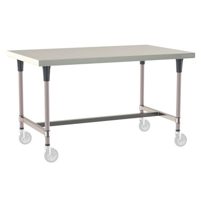 InterMetro Industries TWM3660SI-304-K TableWorx Mobile-Ready 36" x 60 " - 304 Surface - Stainless Steel I-Frame - Metroseal Gray Epoxy Coated Legs and Polymer Leg Mounts