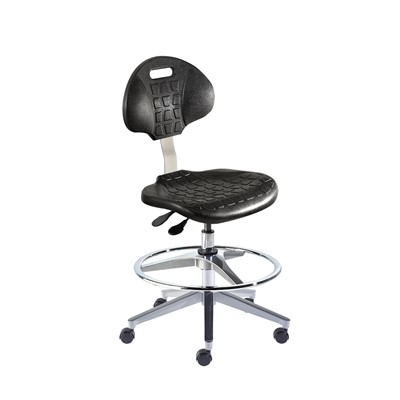Biofit UUA-H-RC-T-AFP-XA-C - UniqueU Series Chair w/22"  adjustable Footring - 21" - 31" - Chrome Plated - Black Polyurethane