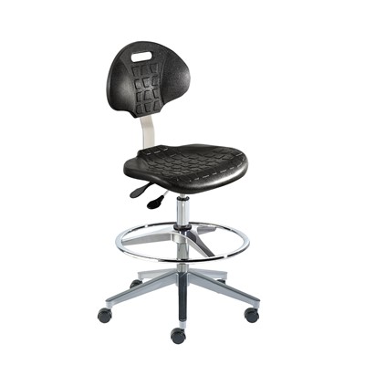 Biofit UUW-H-RC-T-AFP-XA-C - UniqueU Series Chair w/22"  adjustable Footring - 21" - 31" - Chrome Plated - Black Polyurethane