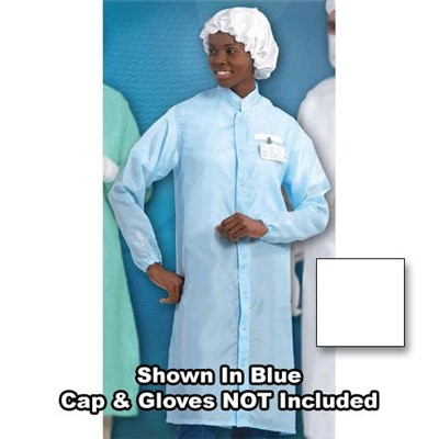 Worklon 467-S - LD-100 Polyester Taffeta Cleanroom Set-In Sleeve Frock w/Elasticized Wrists - Snap - Small - White