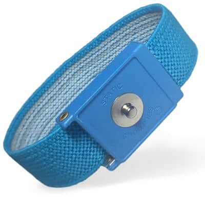 Static Solutions WS-1020-B - Ohm-Stat™ Elastic Adjustable Wrist Strap - 4 mm Snap - 10' Coil Cord - Blue